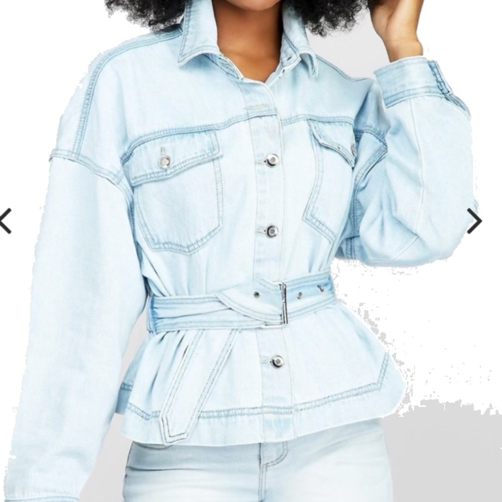 Stylish Light Blue Denim Jacket with Belt